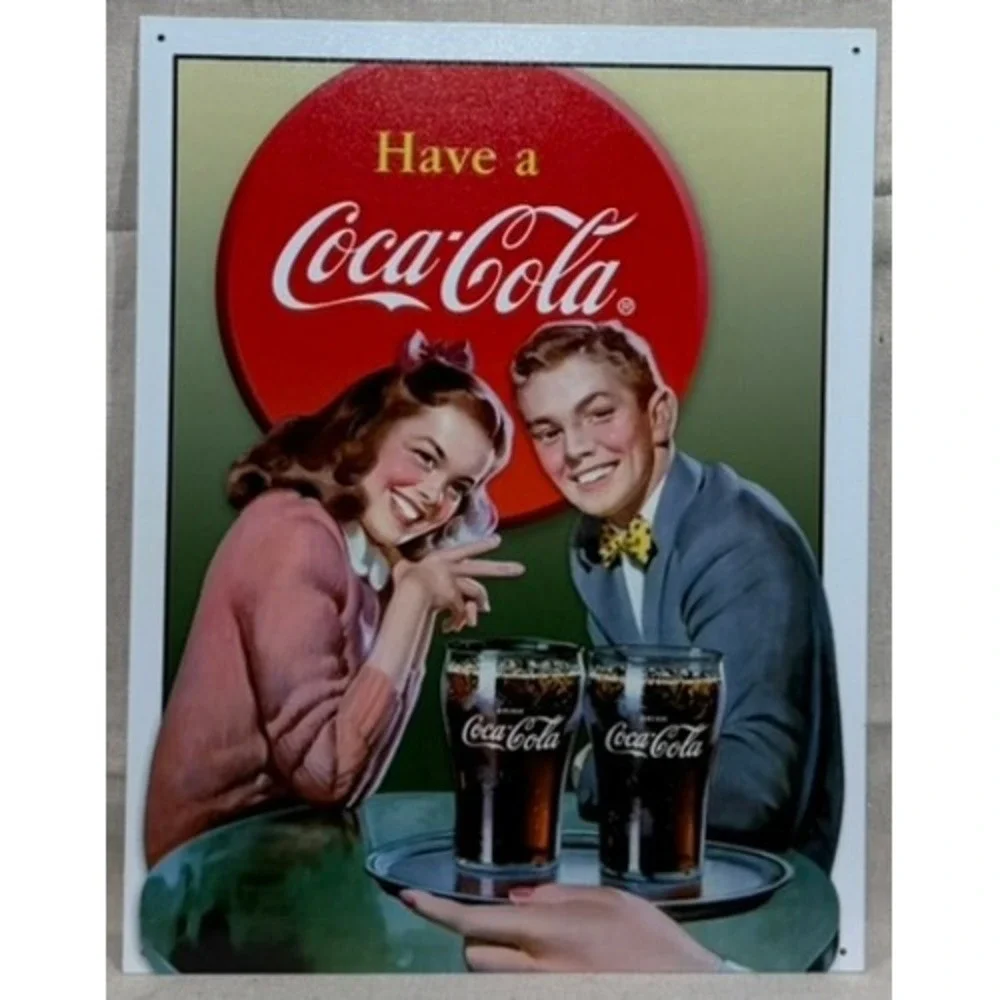Coca-Cola Vintage Style Metal Tin Sign Retro Couple Wall Decor 16x12
